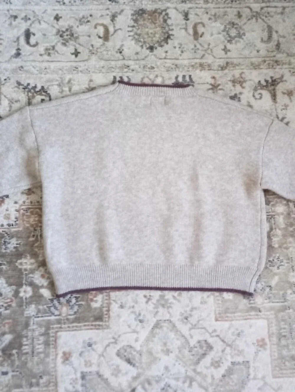 Luna Ivy taupe horse print cropped sweater with subtle ribbed trim